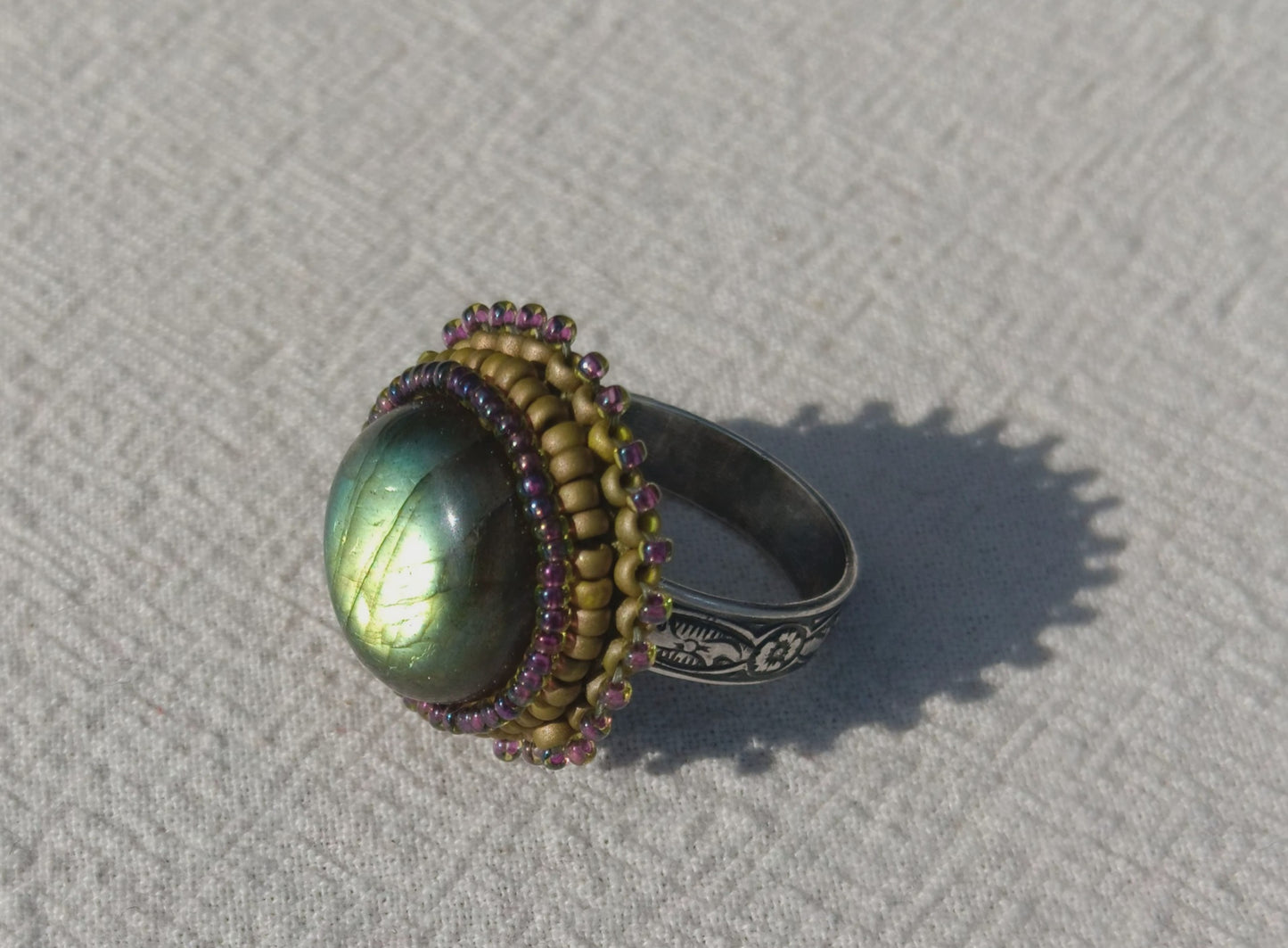 Labradorite Cabochon Adjustable Ring (Round)