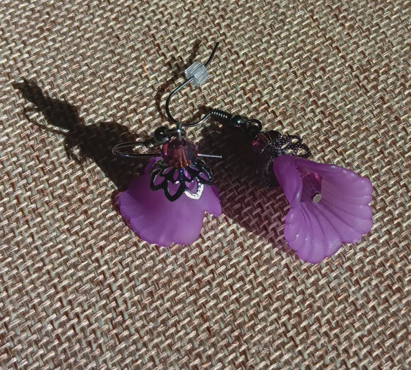 Fancy Calla Lily Flower Drop Earrings, Style #13, Black