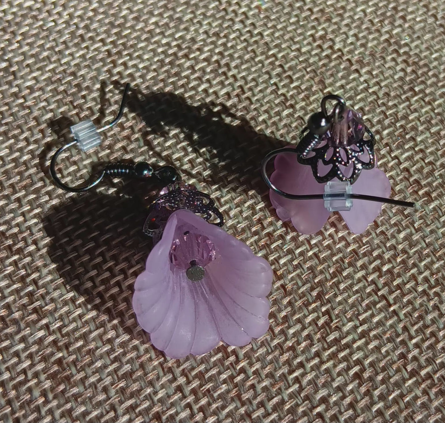 Fancy Calla Lily Flower Drop Earrings, Style #13, Black