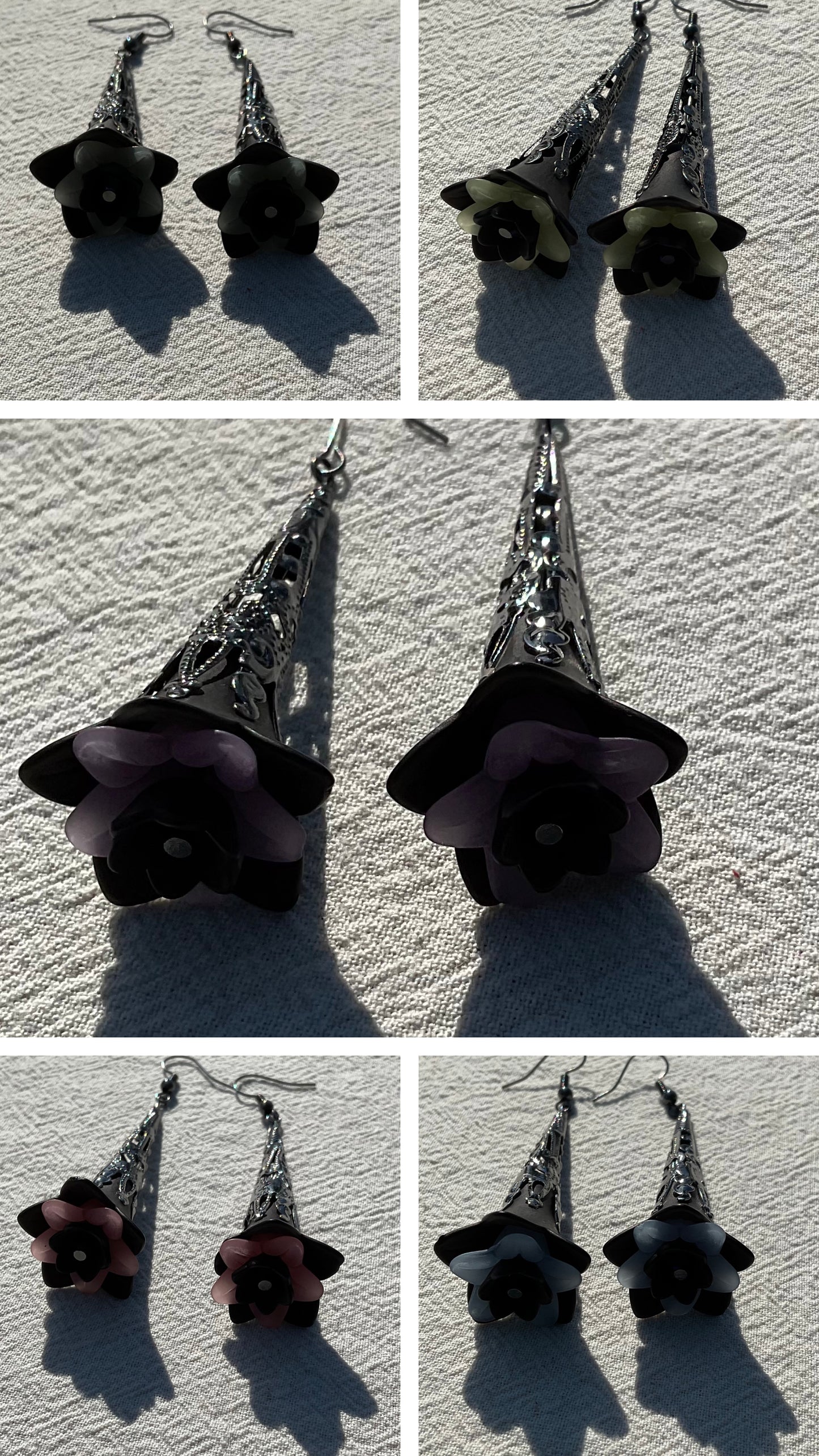 Trumpet Flower Drop Earrings, Style #7, Black