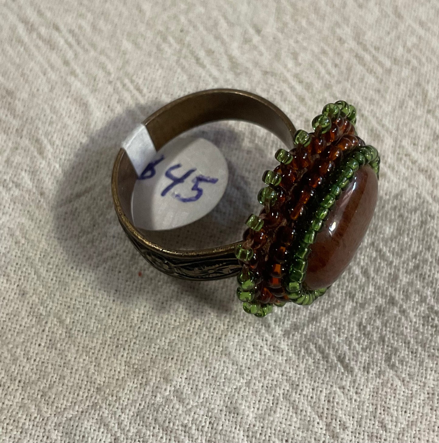 Chrysanthemum Stone Cabochon Adjustable Ring (Oval)