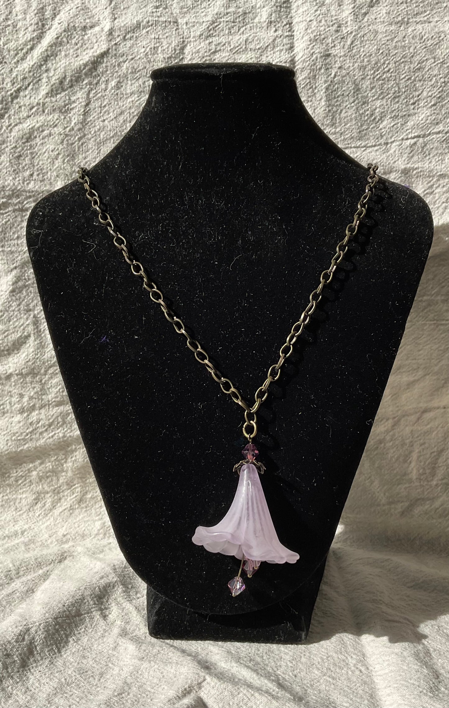 Fancy Trumpet Flower Necklace, Style #1, Brass