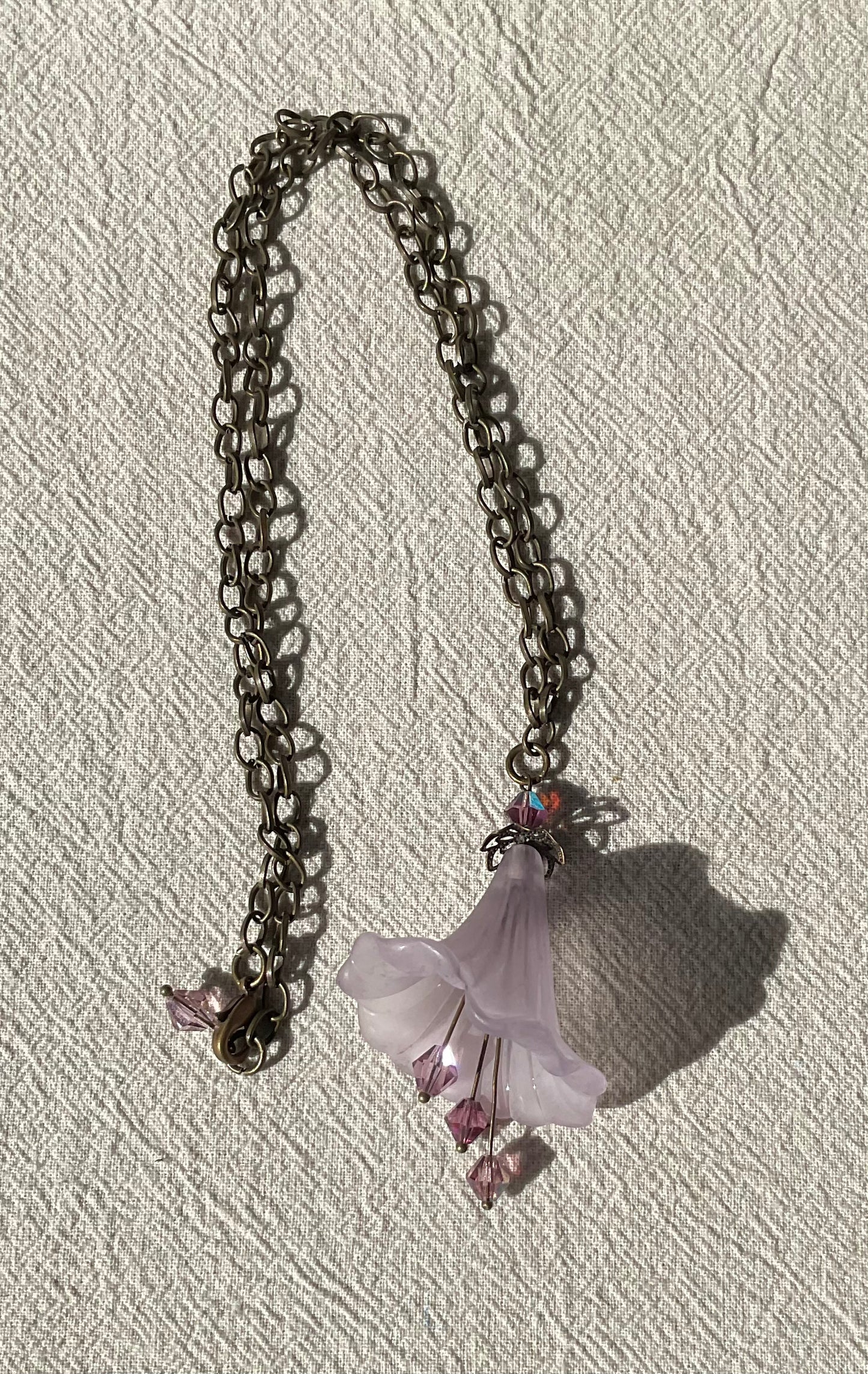 Fancy Trumpet Flower Necklace, Style #1, Brass