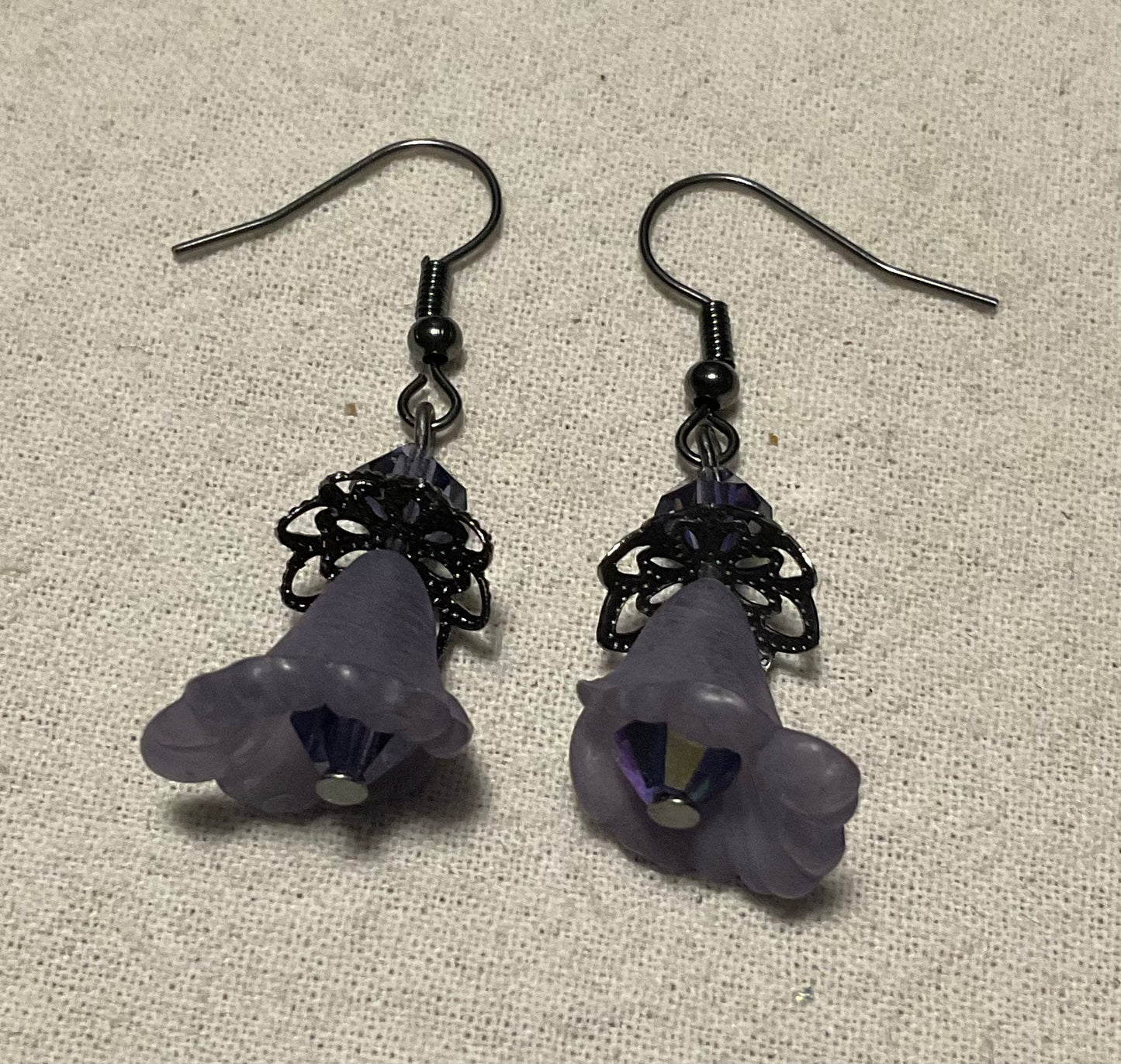 Petite Fancy Calla Lily Flower Drop Earrings, Style #14, Black