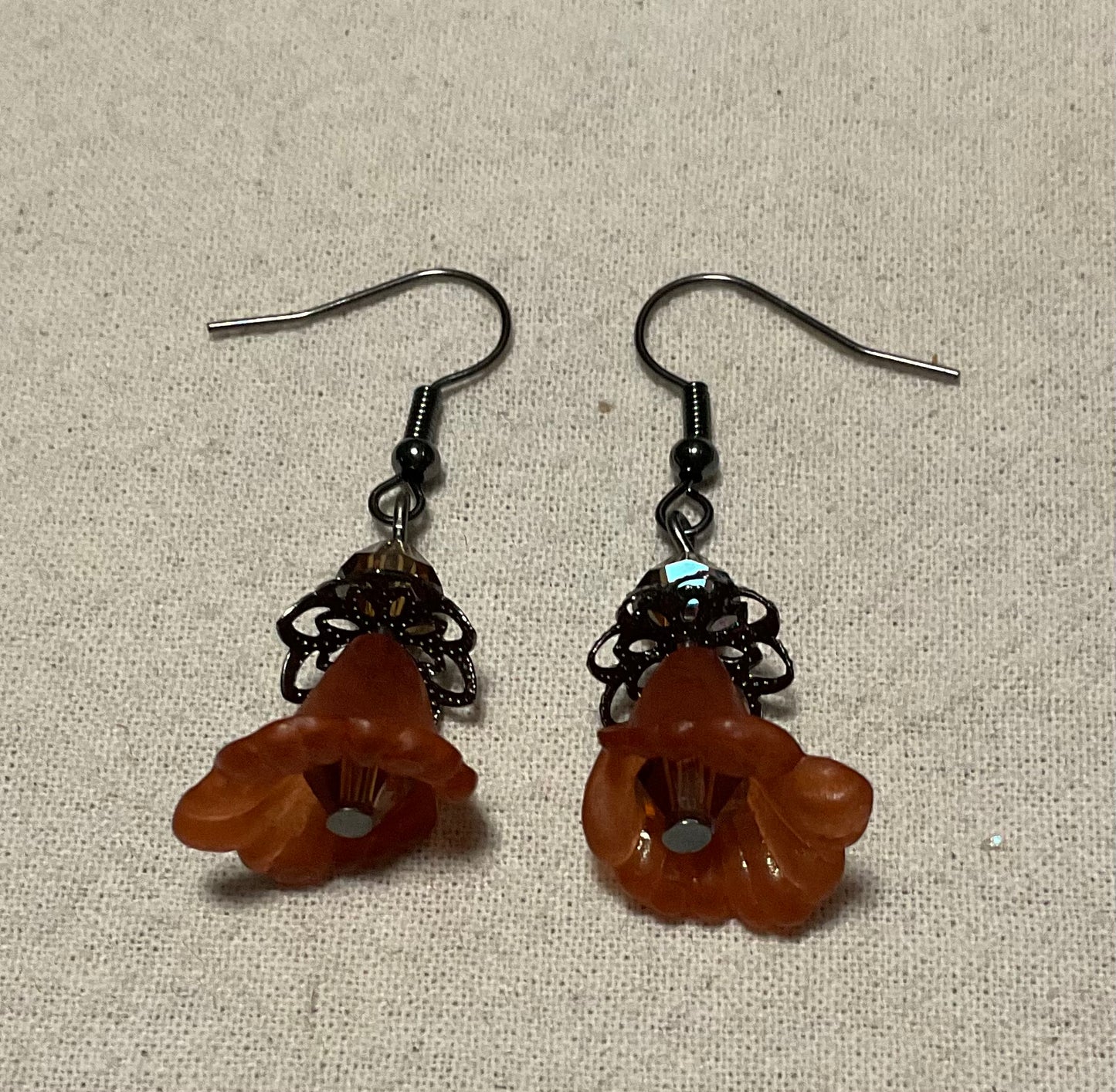 Petite Fancy Calla Lily Flower Drop Earrings, Style #14, Black