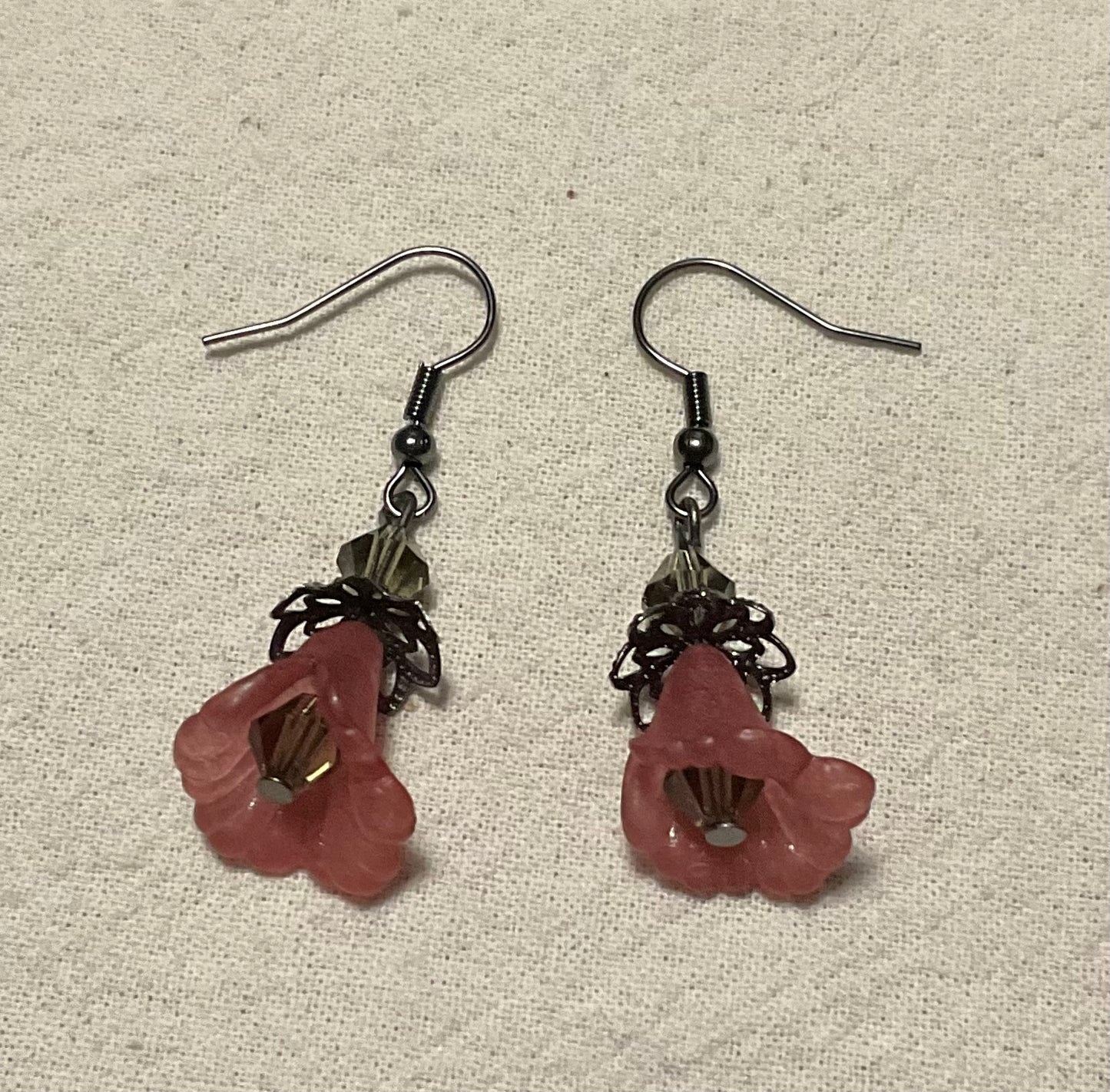Petite Fancy Calla Lily Flower Drop Earrings, Style #14, Black