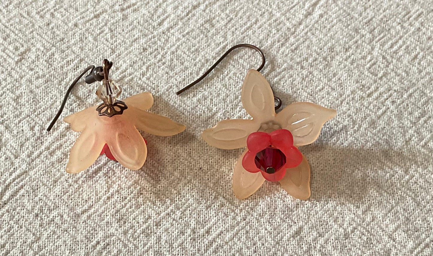 Daffodil Flower Drop Earrings, Style #16, Antiqued Copper