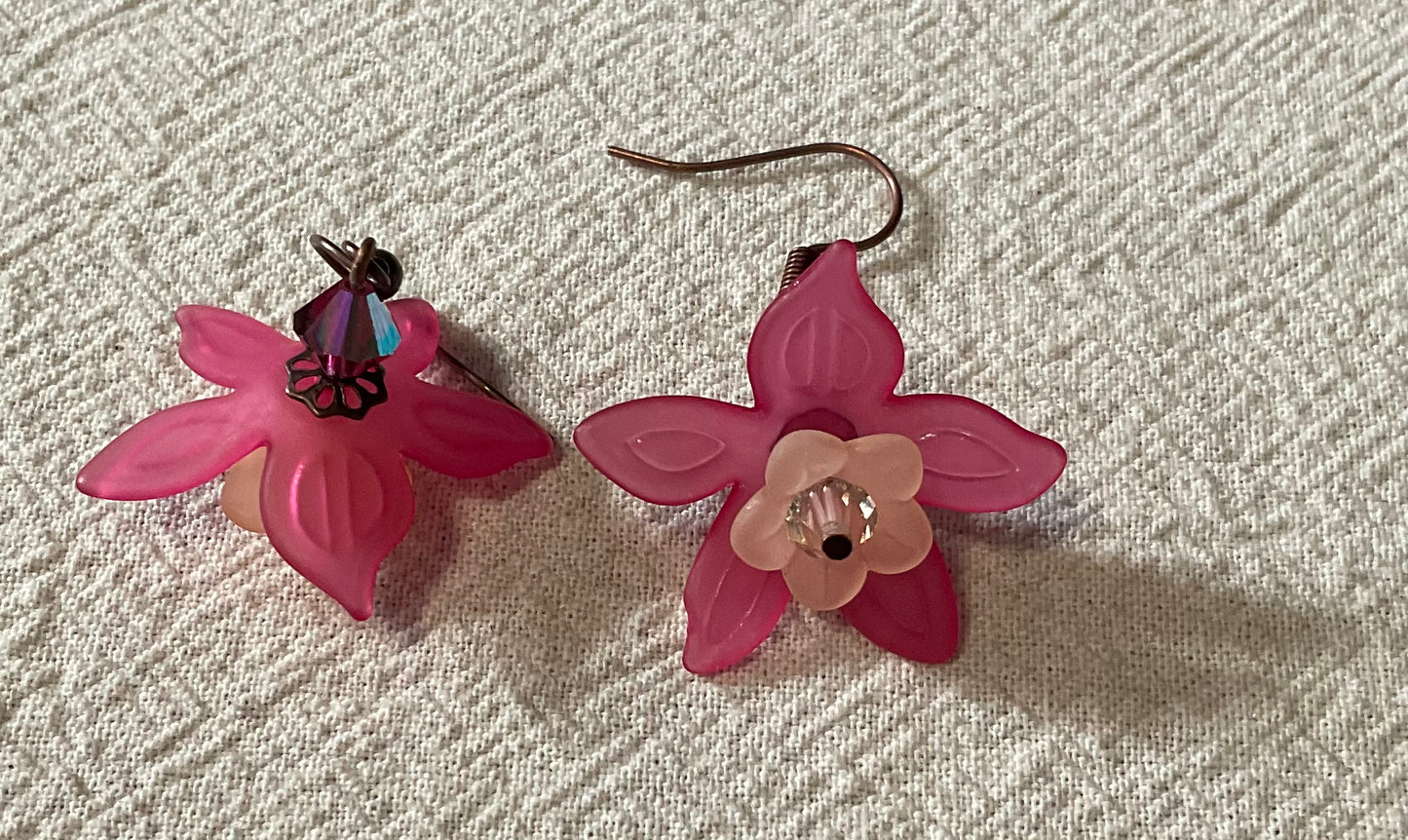 Daffodil Flower Drop Earrings, Style #16, Antiqued Copper