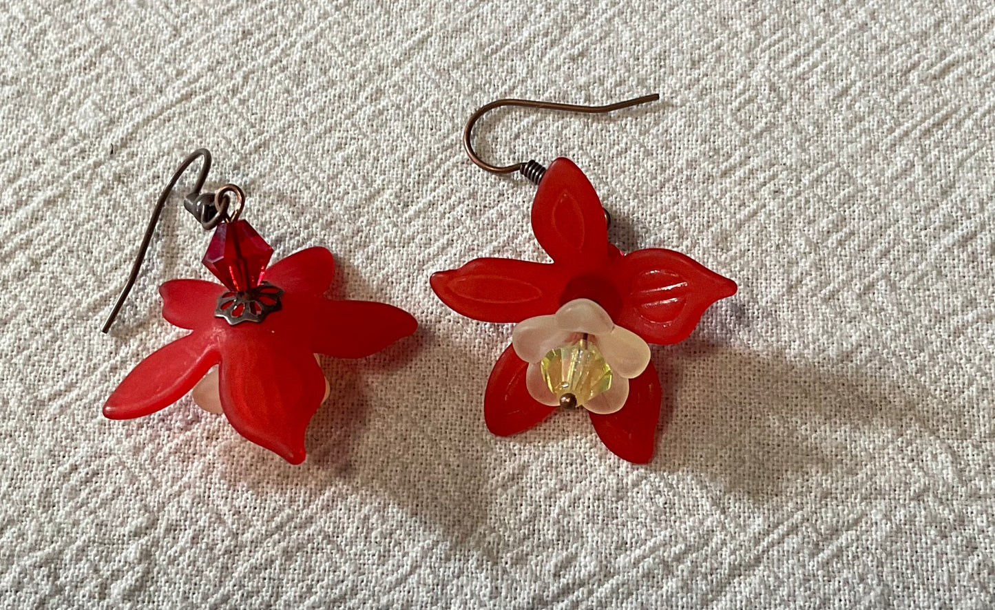 Daffodil Flower Drop Earrings, Style #16, Antiqued Copper
