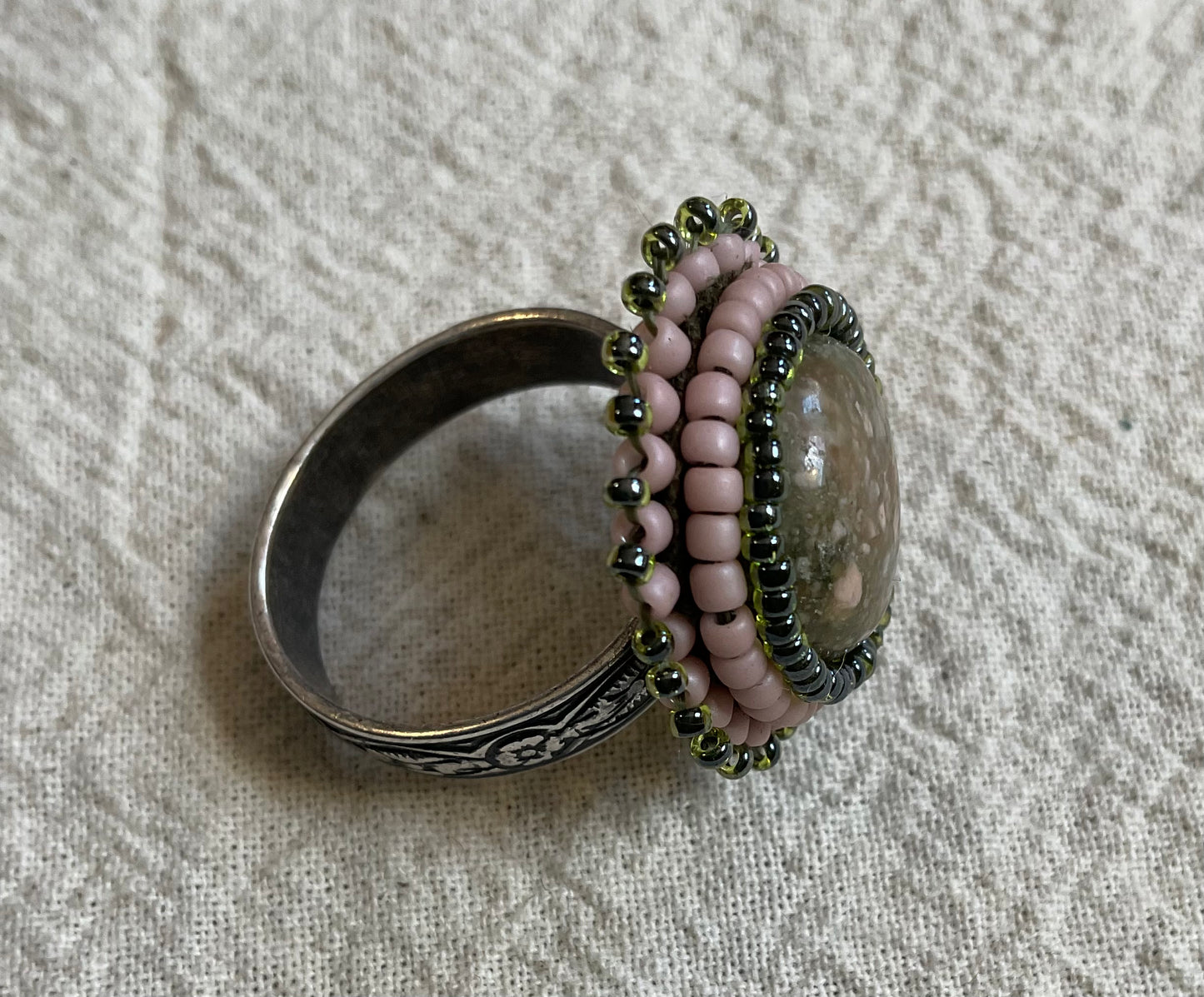 Autumn Jasper Cabochon Adjustable Ring (Round)