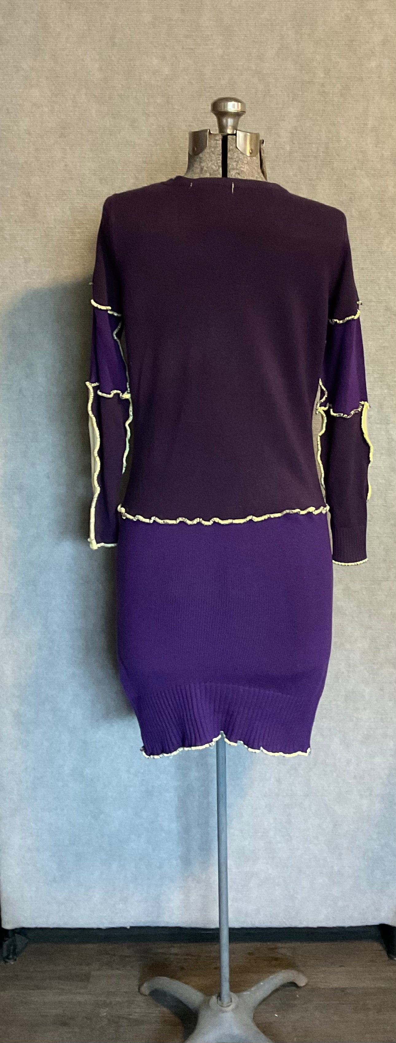 Purple & Yellow V Neck Sweater Dress (S/M)