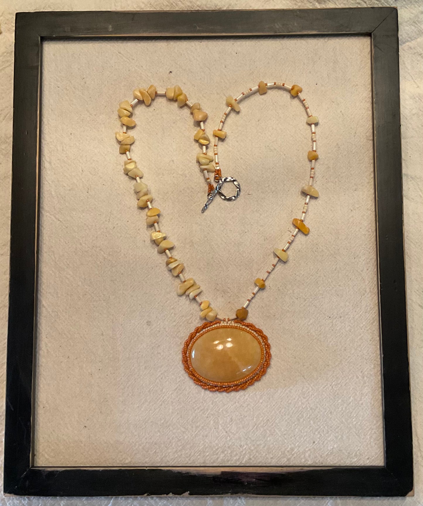 Golden Jade Bead Embroidered Cabochon Necklace