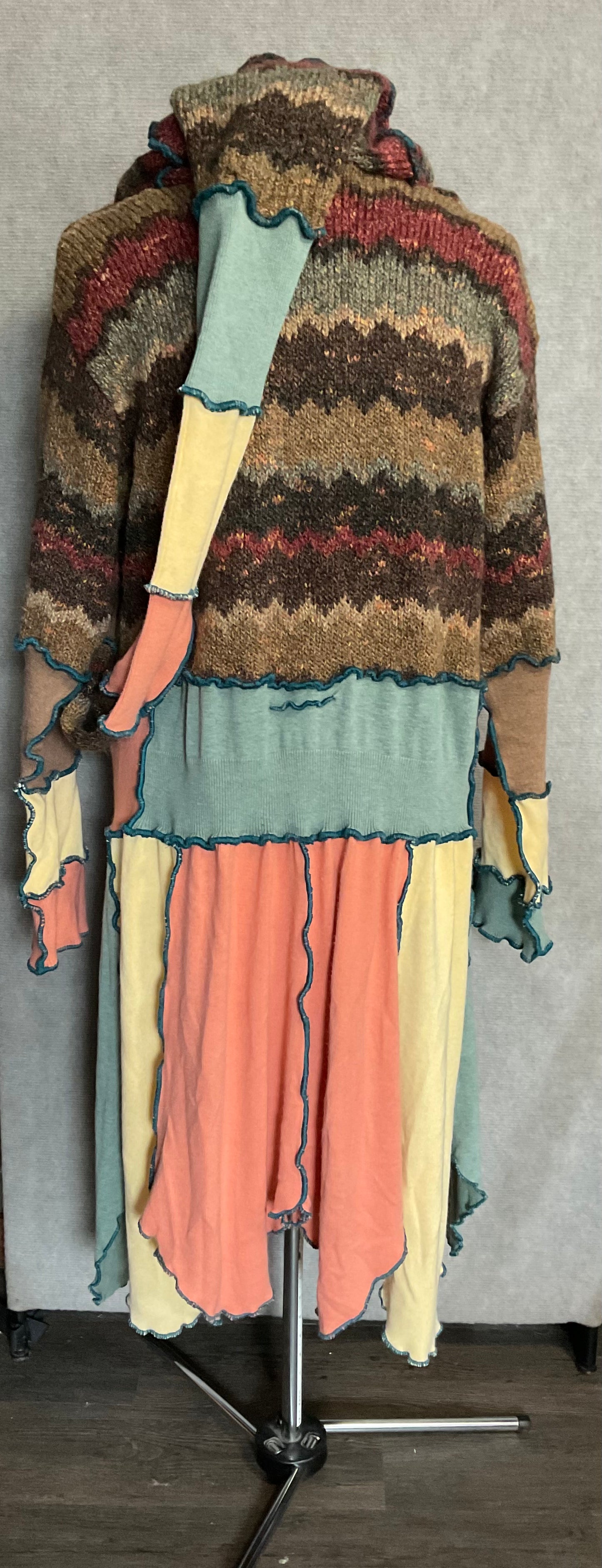 Brown & Spruce Striped hooded Patchwork Coat (XL)