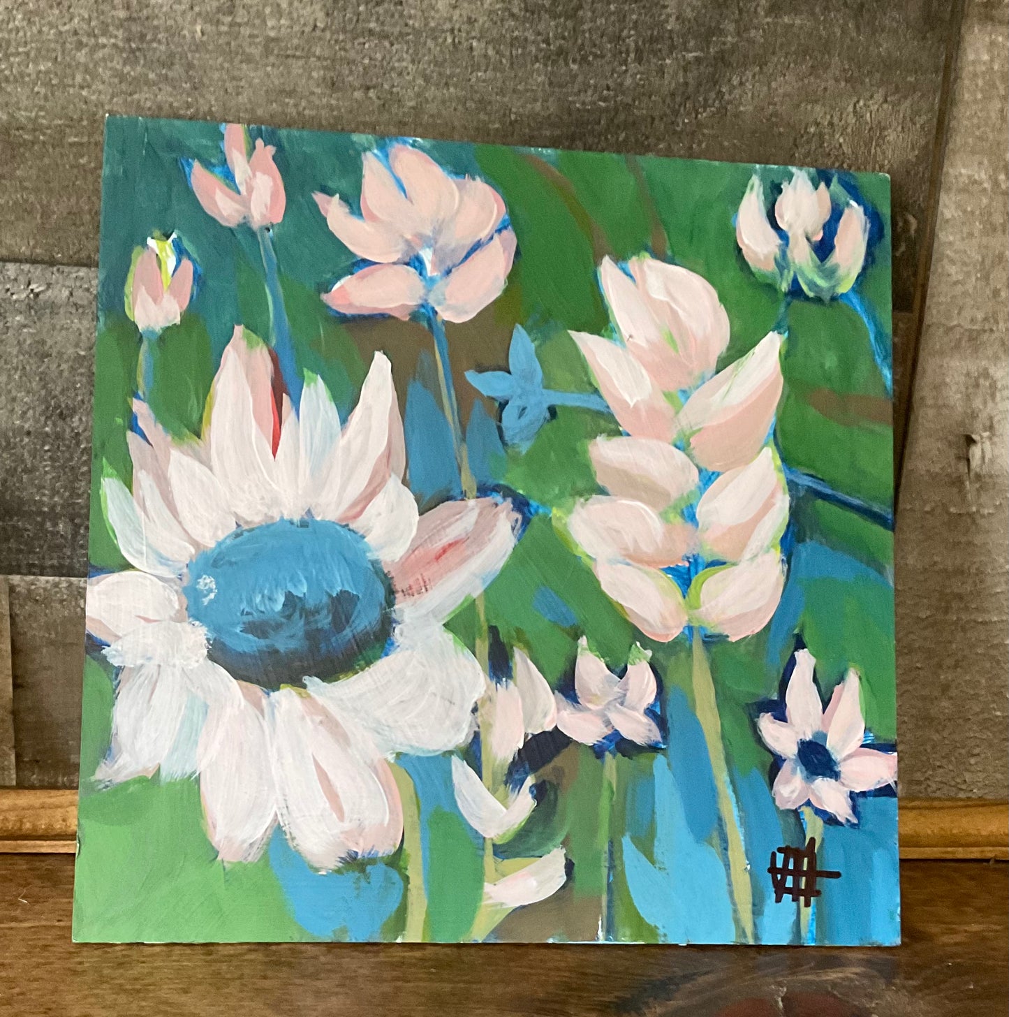 Pink Flowers Acrylic Painting