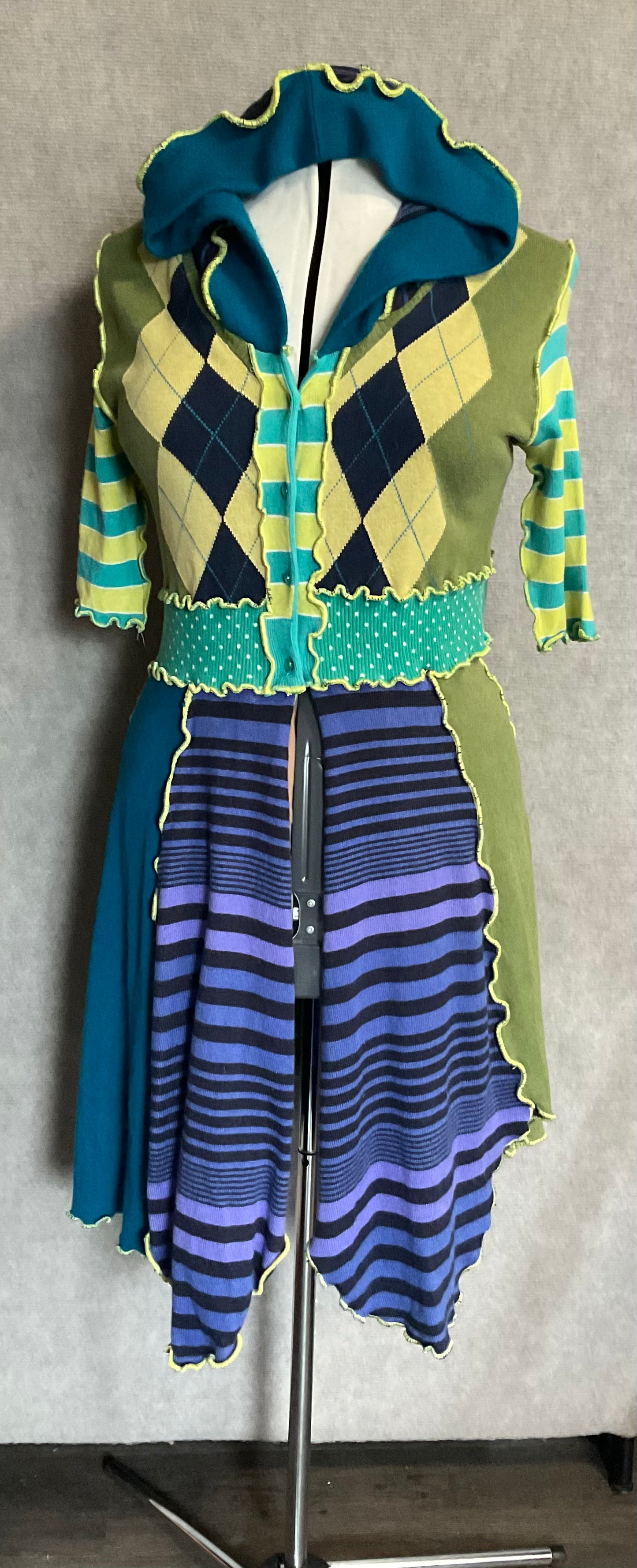 Olive Argyle hooded Patchwork Duster (M)