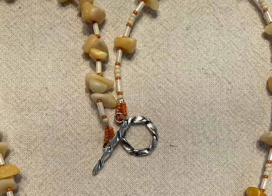 Golden Jade Bead Embroidered Cabochon Necklace