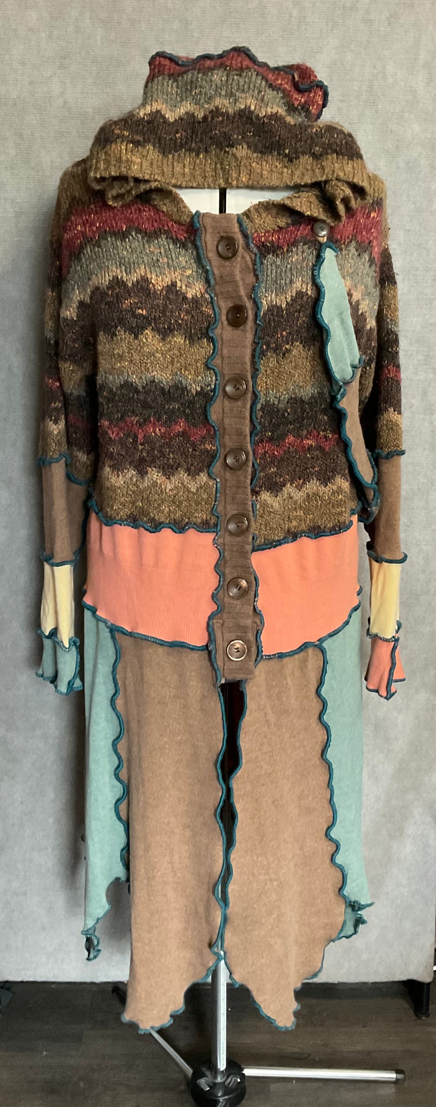 Brown & Spruce Striped hooded Patchwork Coat (XL)