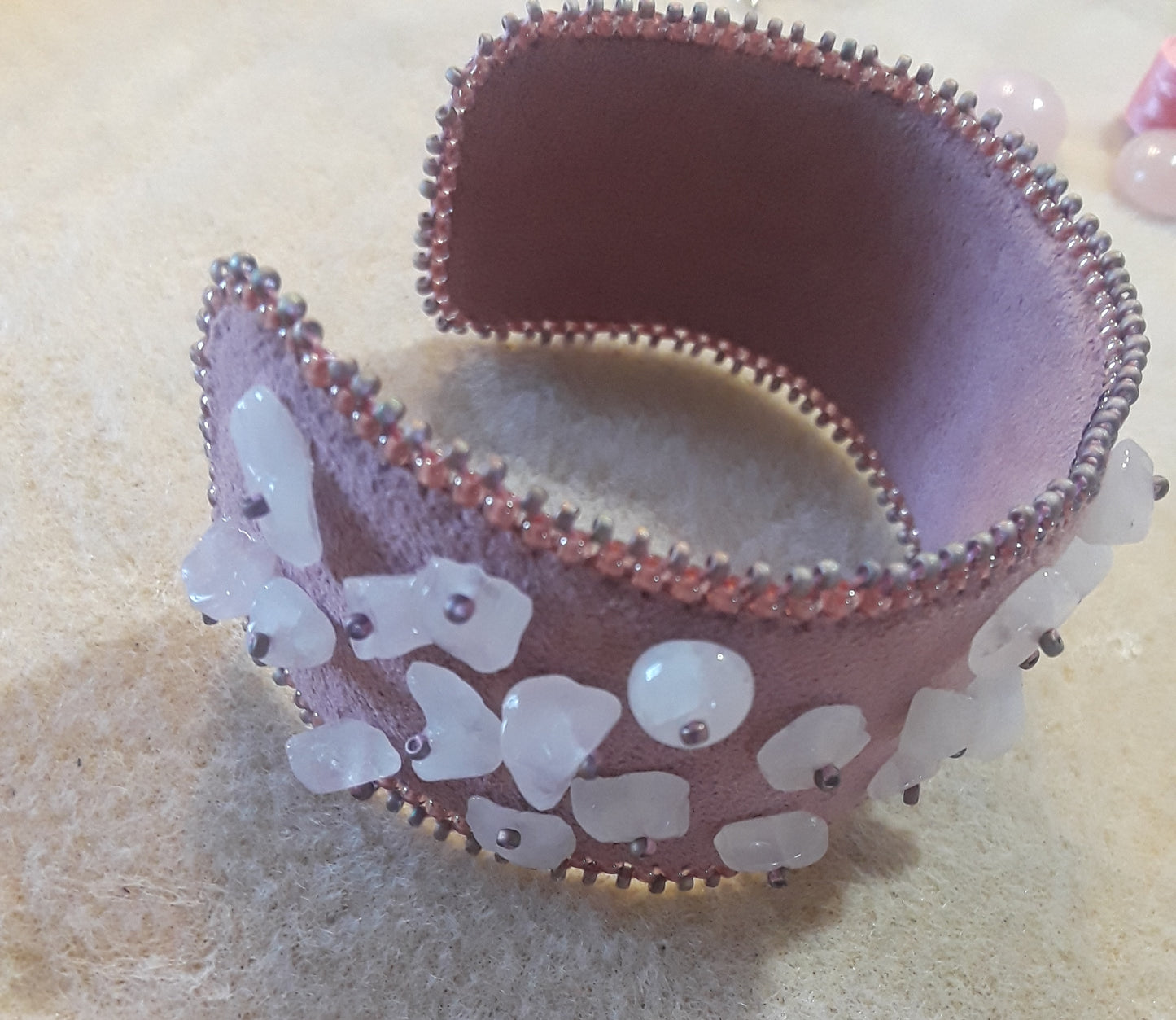 Rose Quartz Chip Cuff