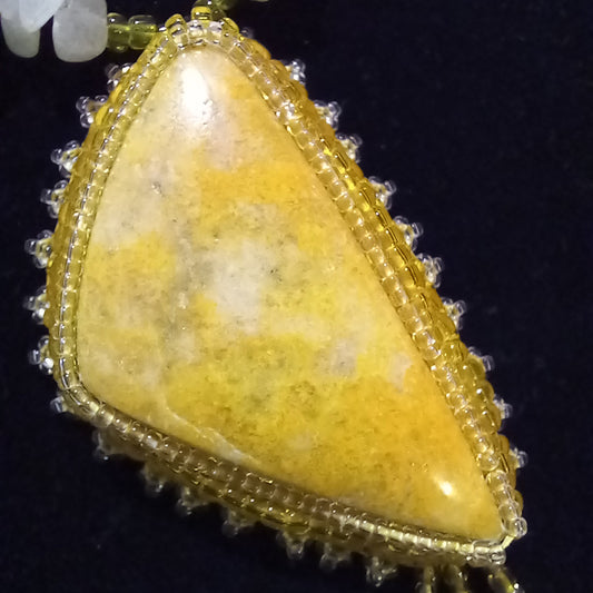 Vibrant Yellow Orpiment Bead Embroidered Cabochon Necklace