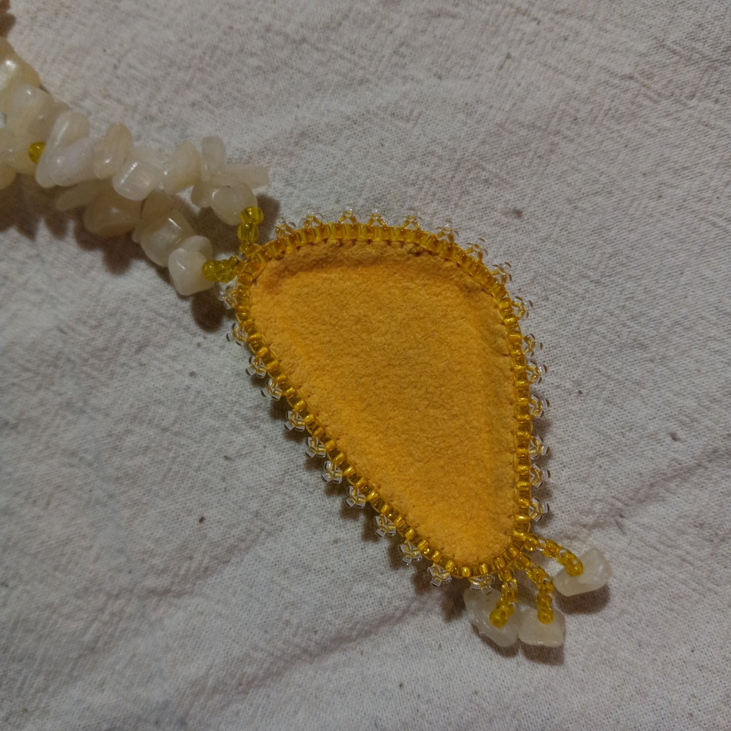 Vibrant Yellow Orpiment Bead Embroidered Cabochon Necklace