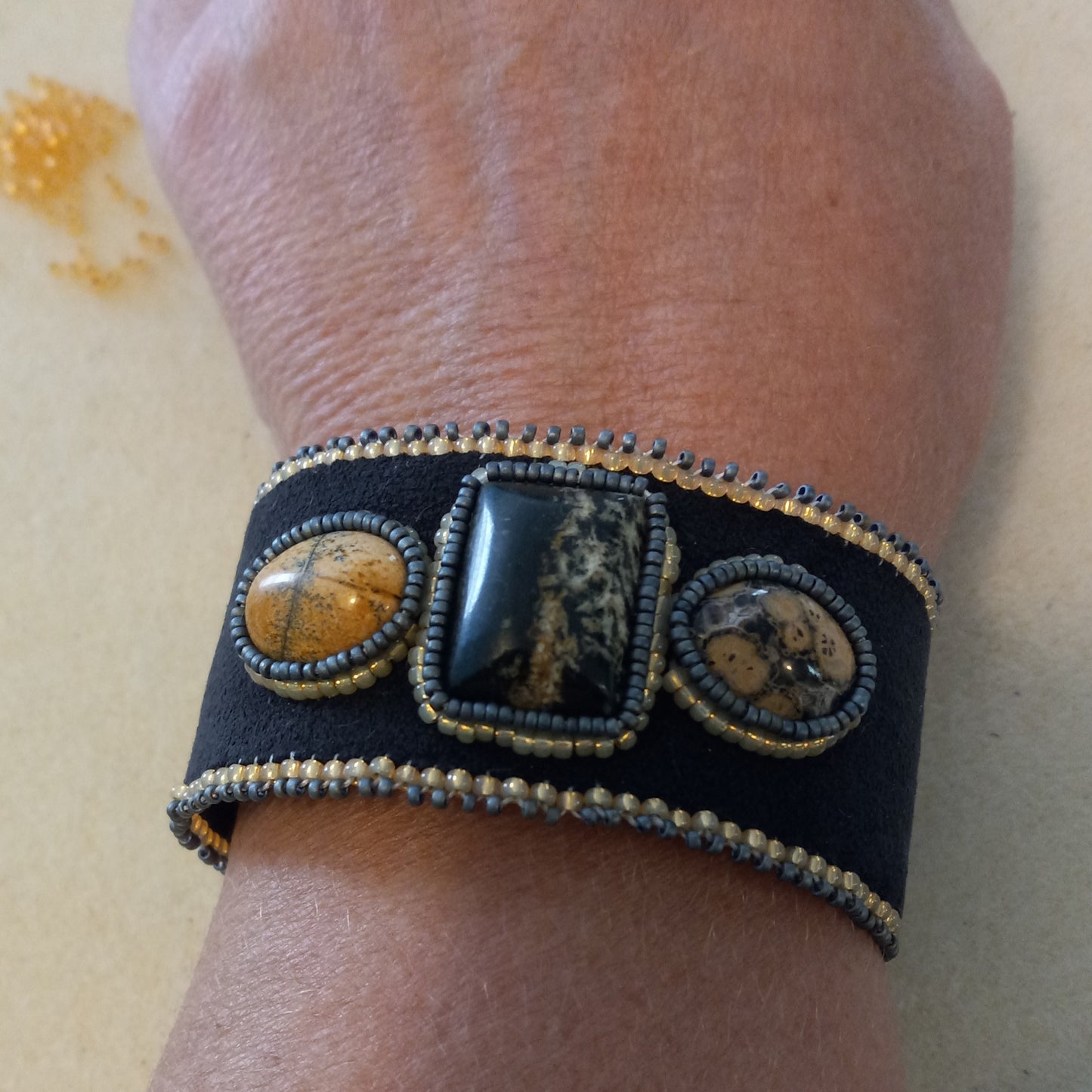 Jasper Bead EmbroideredCuff