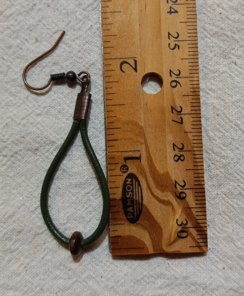 Dark Green Leather Cord & Spacer Wood Bead Earrings