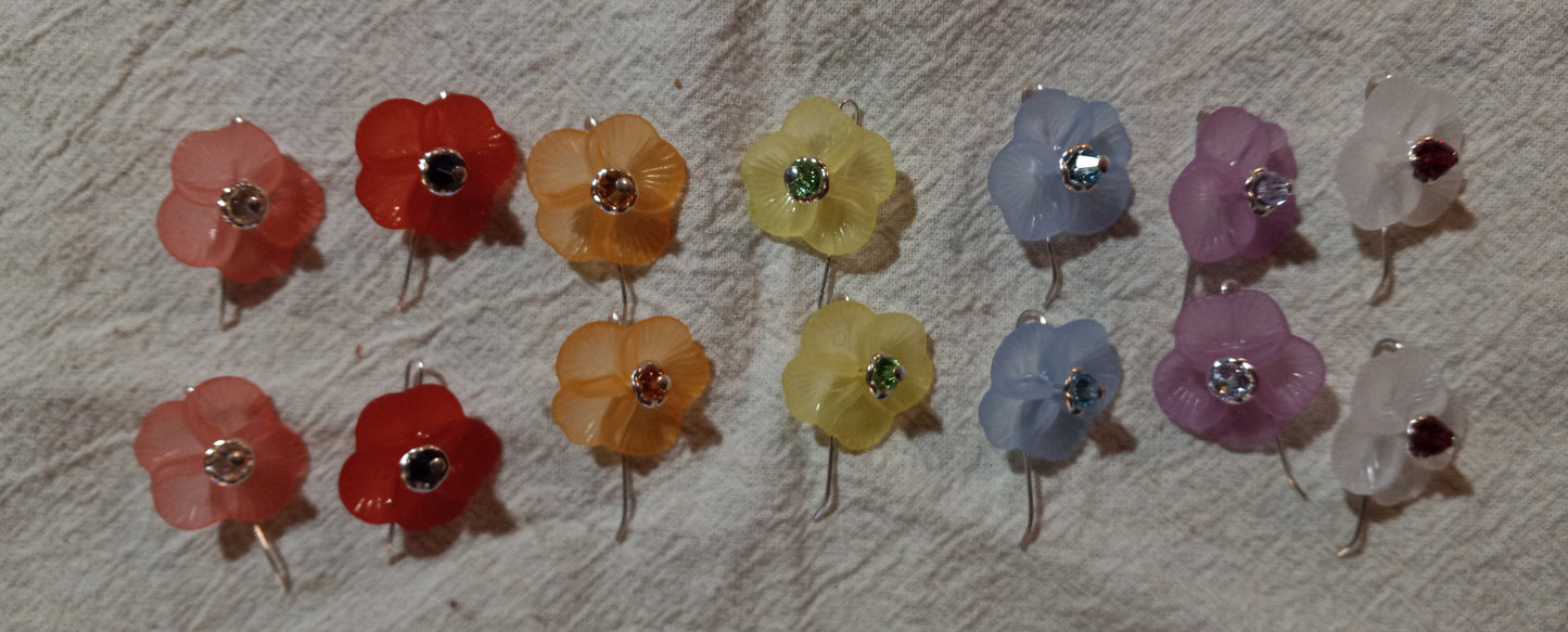 Violet Flower Earrings, Style #10, Silver