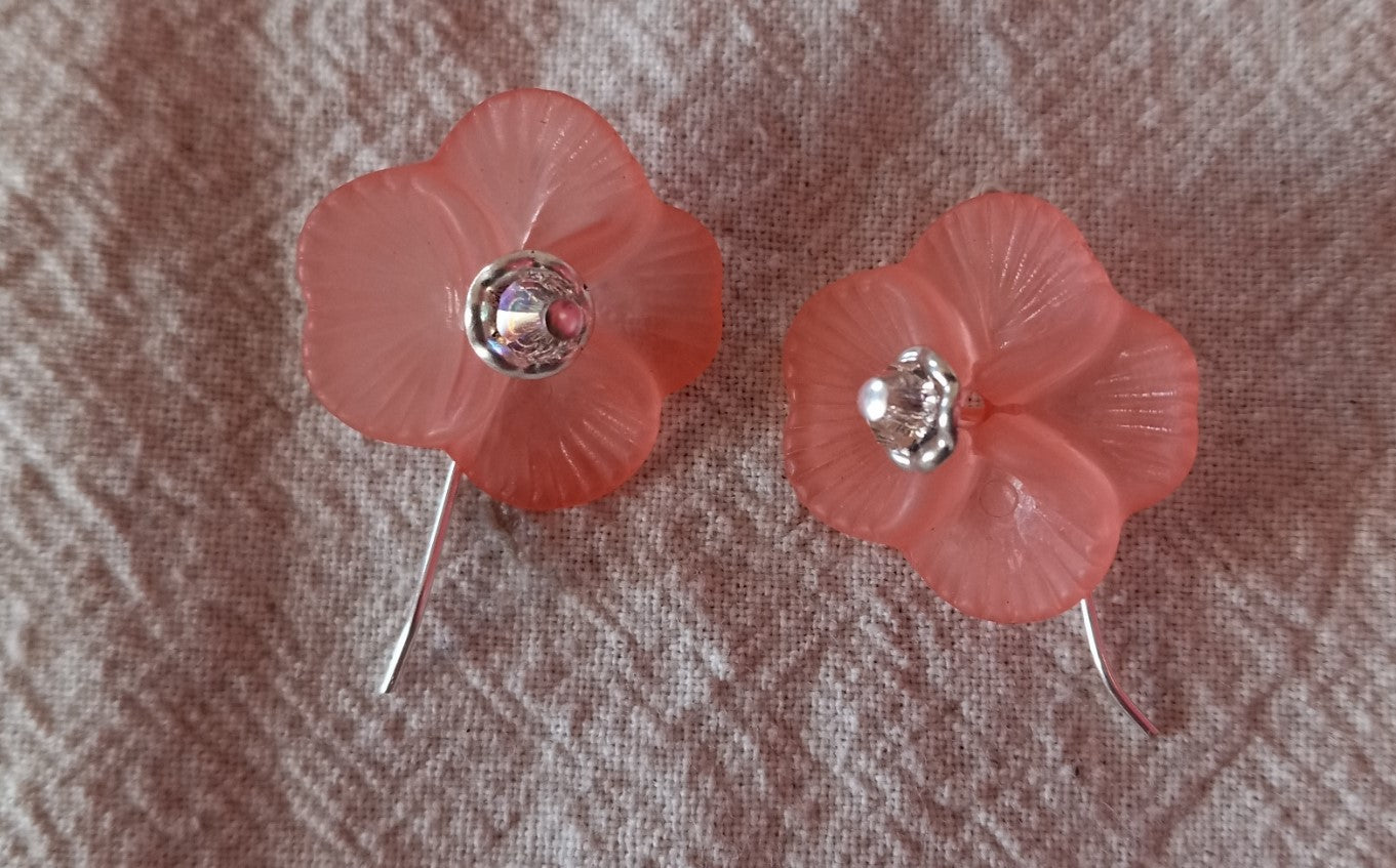 Violet Flower Earrings, Style #10, Silver