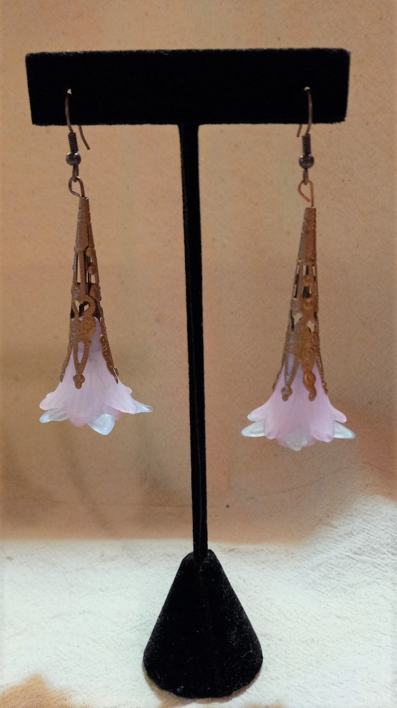 Lt. Purple & Violet Frosted Trumpet Flower Drop Earrings S#7