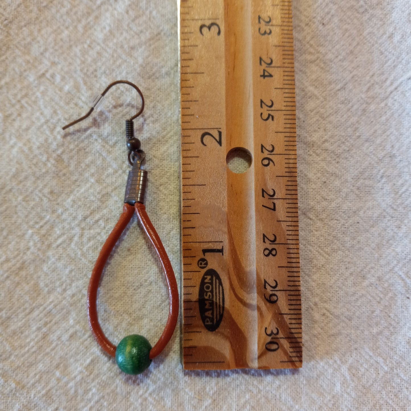 Sienna Leather Cord & Green Wood Bead Earrings