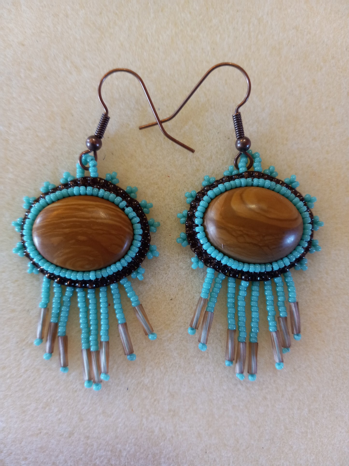 Tiger Skin Jasper Beaded Cabochon Earrings