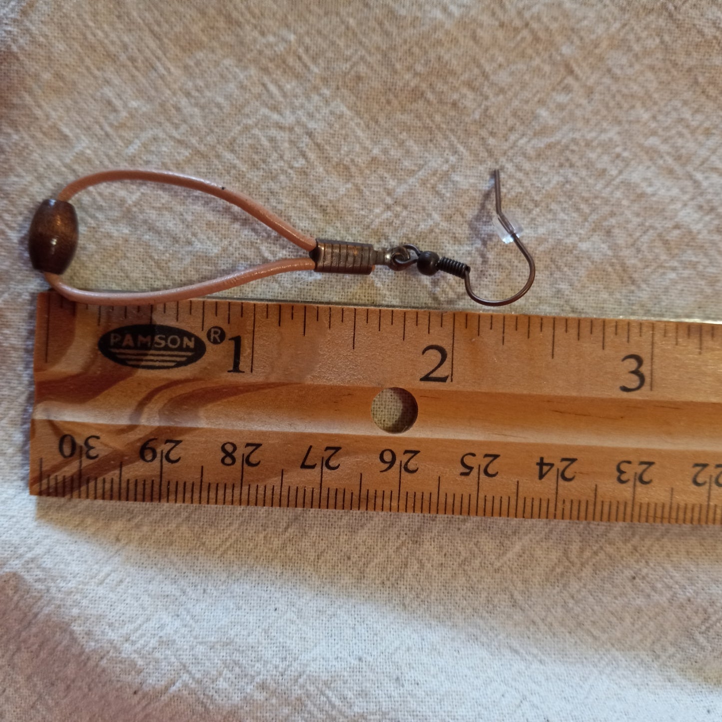 Tan Leather Cord & Oval Wood Bead Earrings