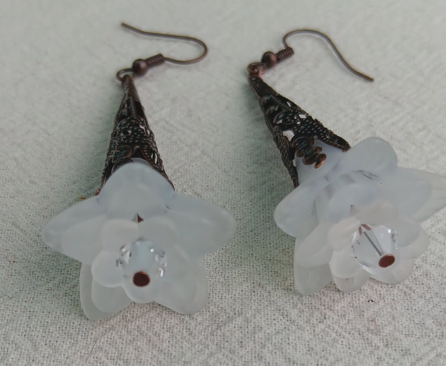Trumpet Flower Drop Earrings, Style #7, Antiqued Copper
