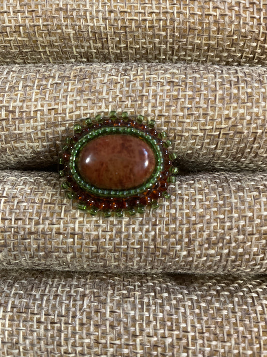Chrysanthemum Stone Cabochon Adjustable Ring (Oval)