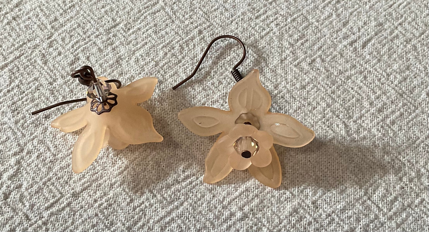 Daffodil Flower Drop Earrings, Style #16, Antiqued Copper