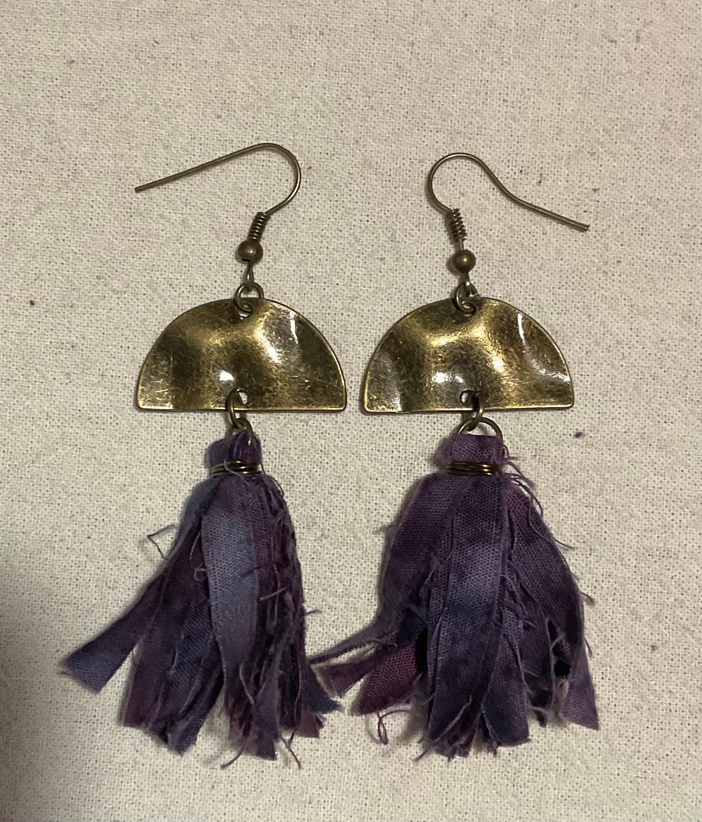 Brass Fan & Fabric Tassel Earrings