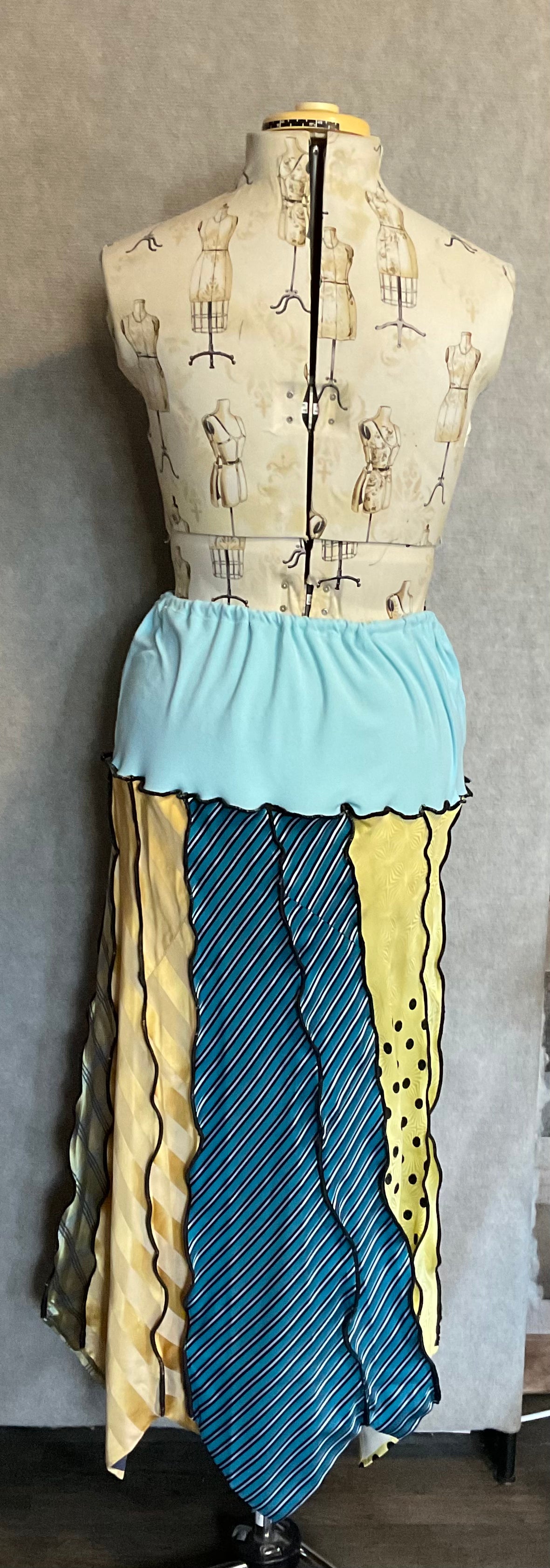 Aqua / Yellow / Black Necktie Skirt /Top (L / XL)