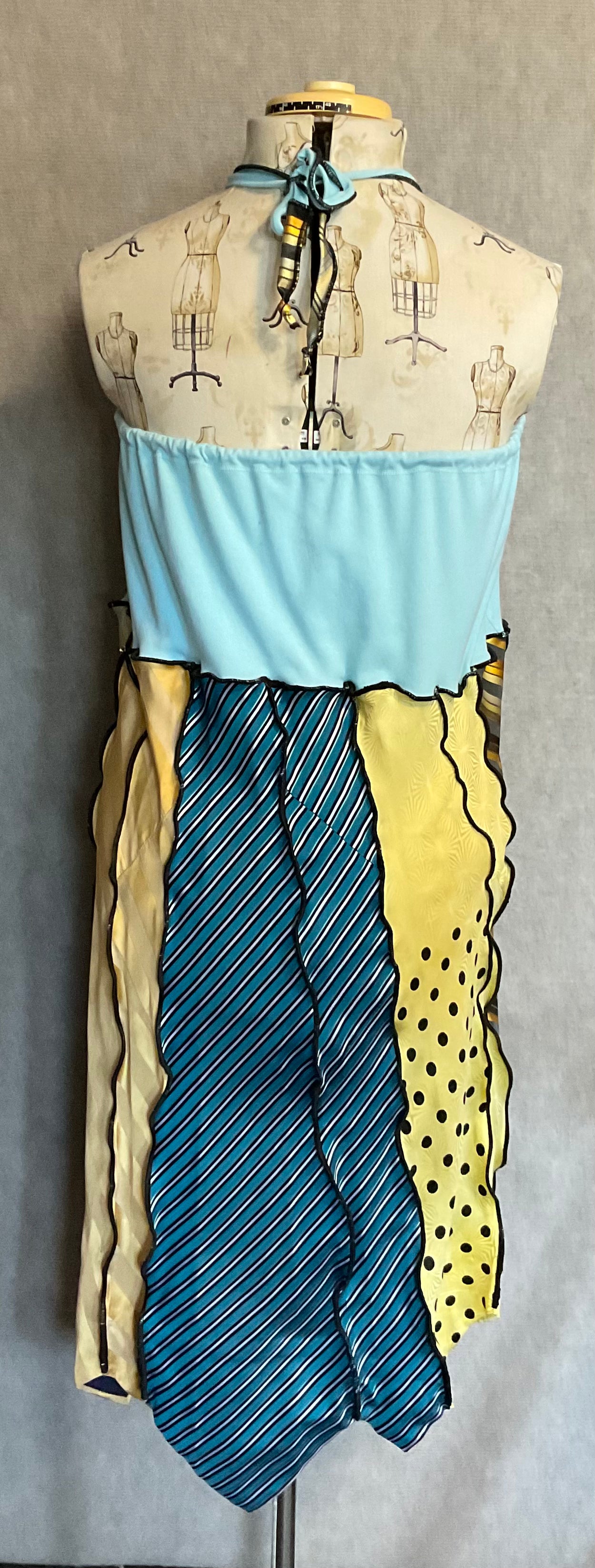 Aqua / Yellow / Black Necktie Skirt /Top (L / XL)