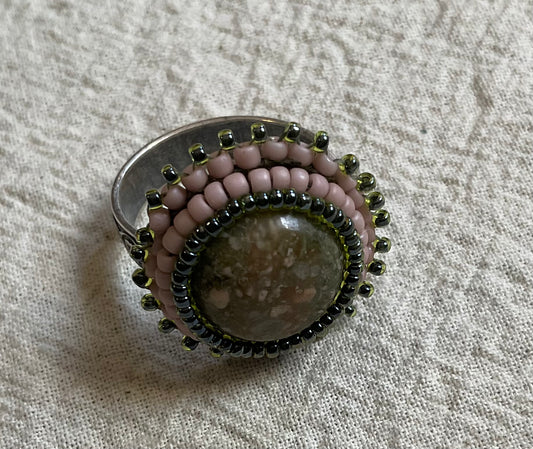 Autumn Jasper Cabochon Adjustable Ring (Round)