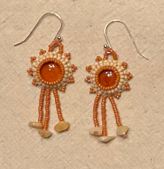 Amber & Golden Jade Beaded Cabochon Earrings