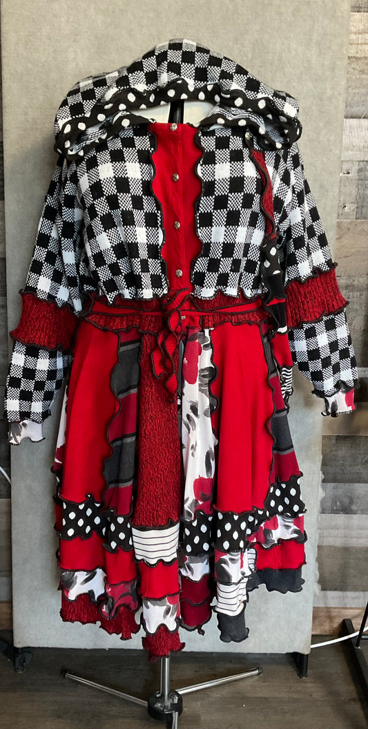 Black, White & Red Patchwork Sweater Coat (3X)