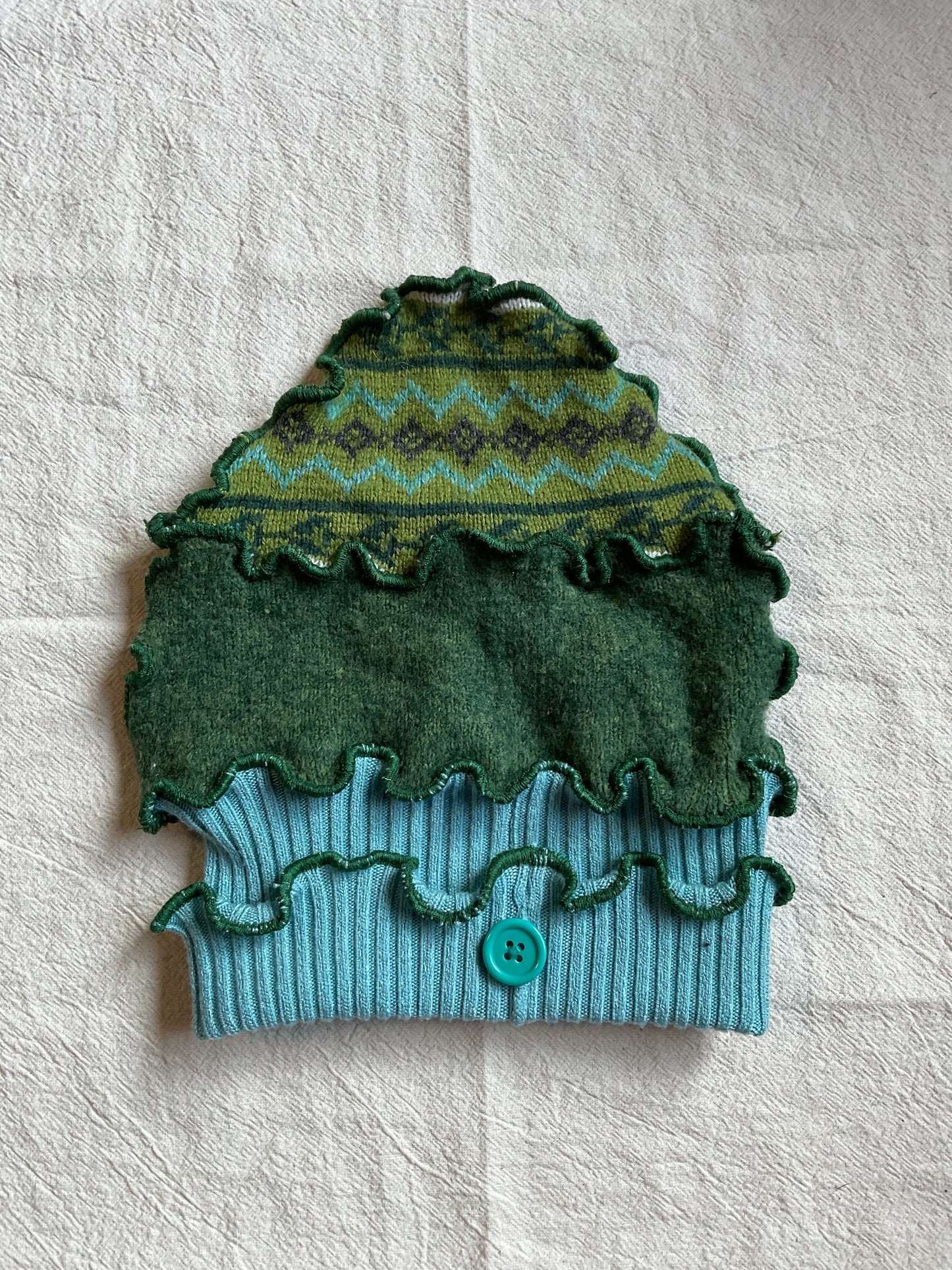 Green & Teal Cloche Style Upcycled Beanie