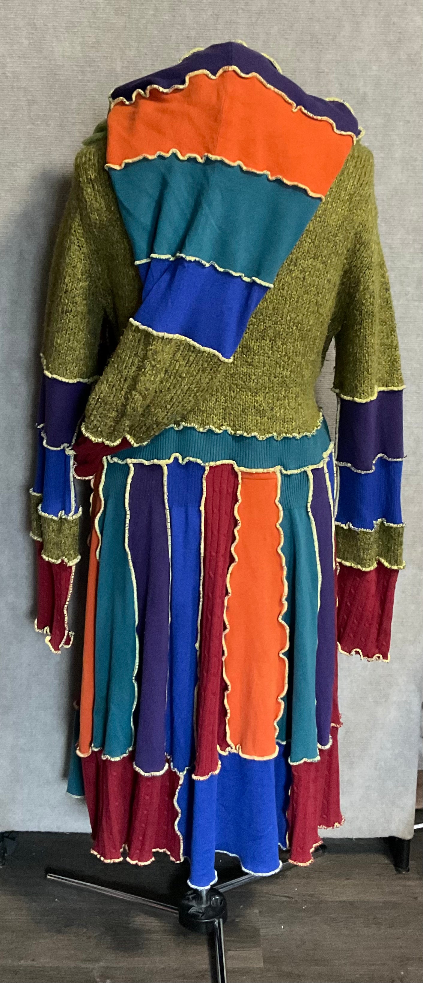 Green Fleck Multi Color Patchwork Sweater Coat (XL)
