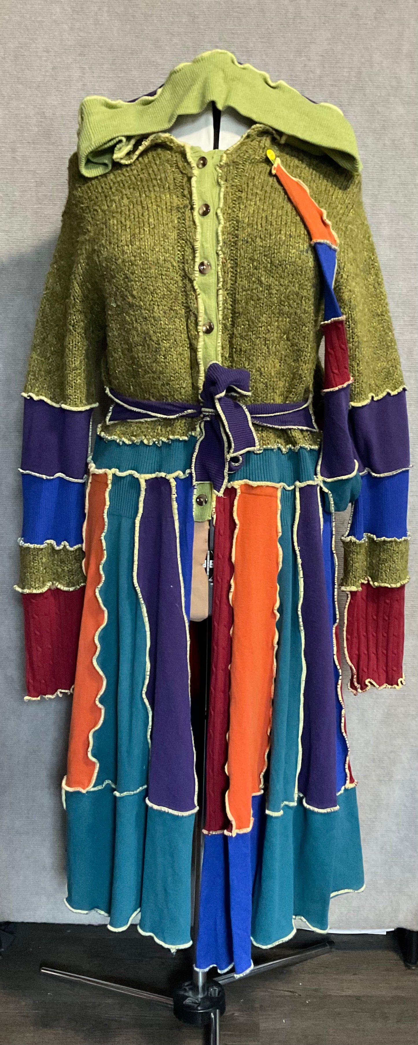 Green Fleck Multi Color Patchwork Sweater Coat (XL)