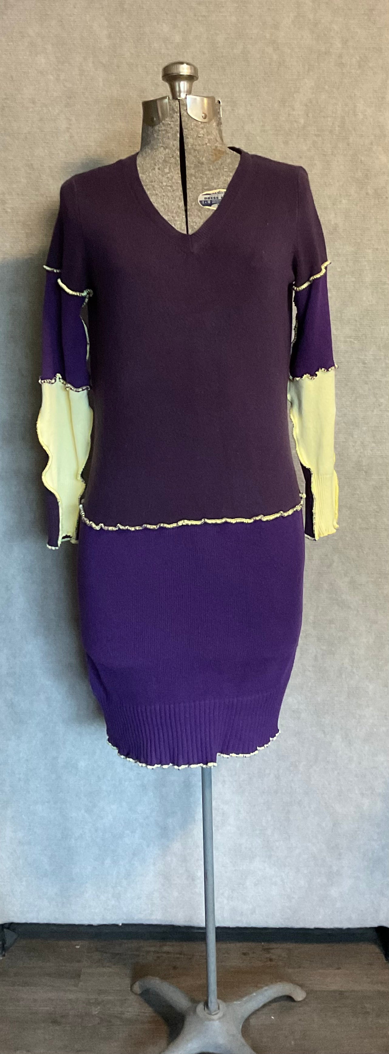 Purple & Yellow V Neck Sweater Dress (S/M)