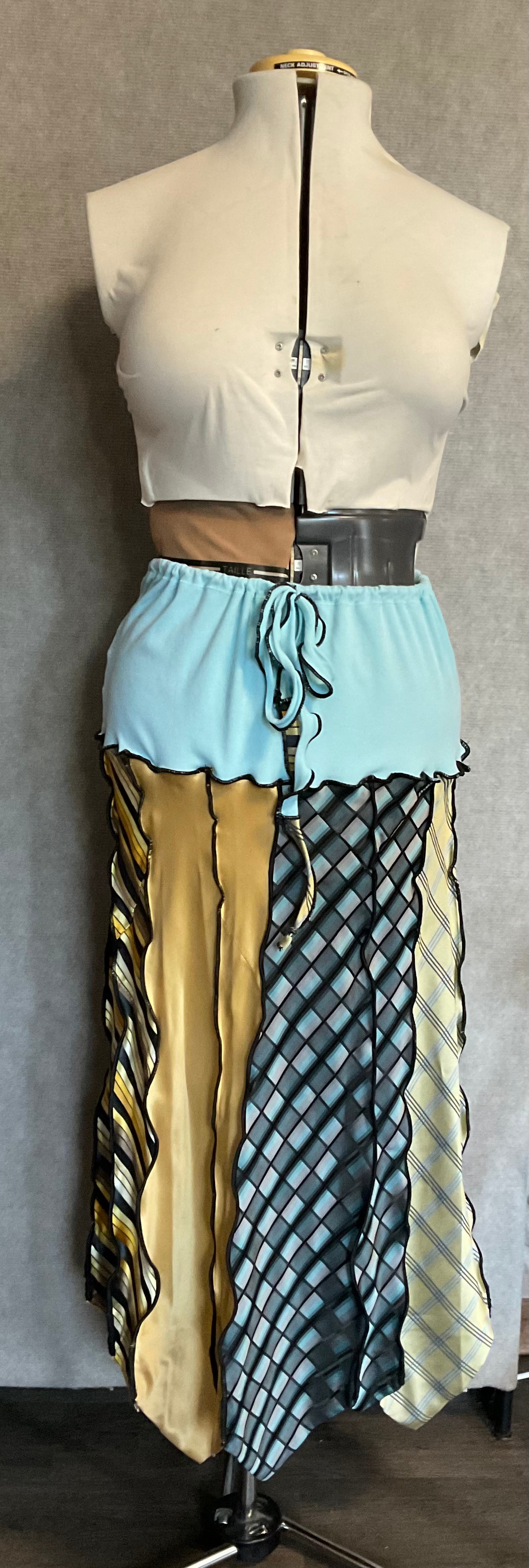 Aqua / Yellow / Black Necktie Skirt /Top (L / XL)