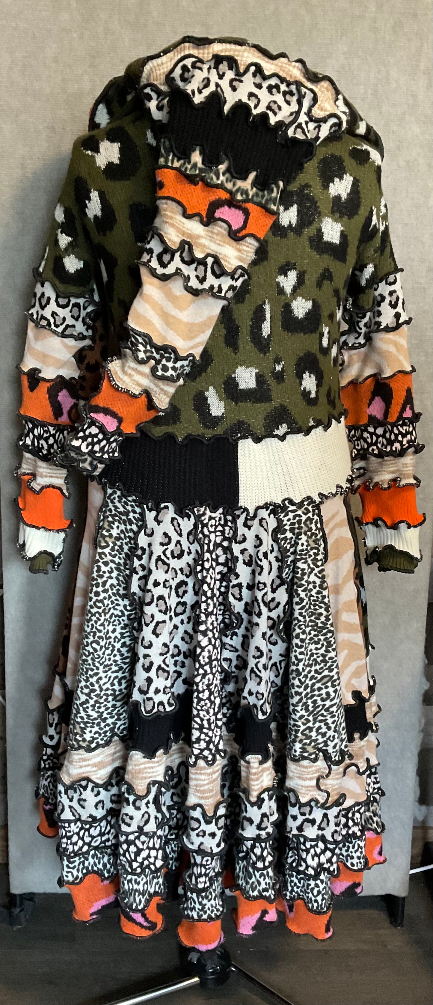 " Call to the Wild" Animal Print Patchwork Sweater Coat (M / L)