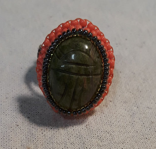 Unakite Scarab Cabochon Ring