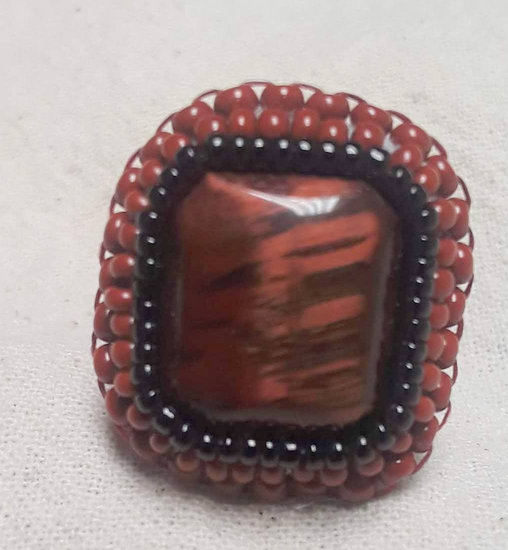 Red Tiger Eye Cabochon Adjustable Ring