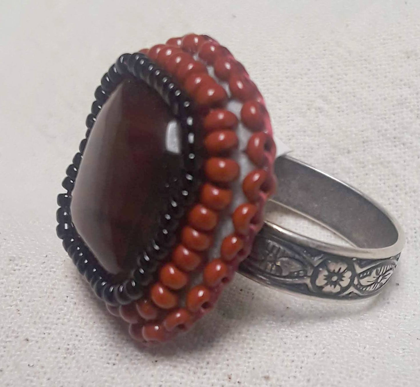 Red Tiger Eye Cabochon Adjustable Ring